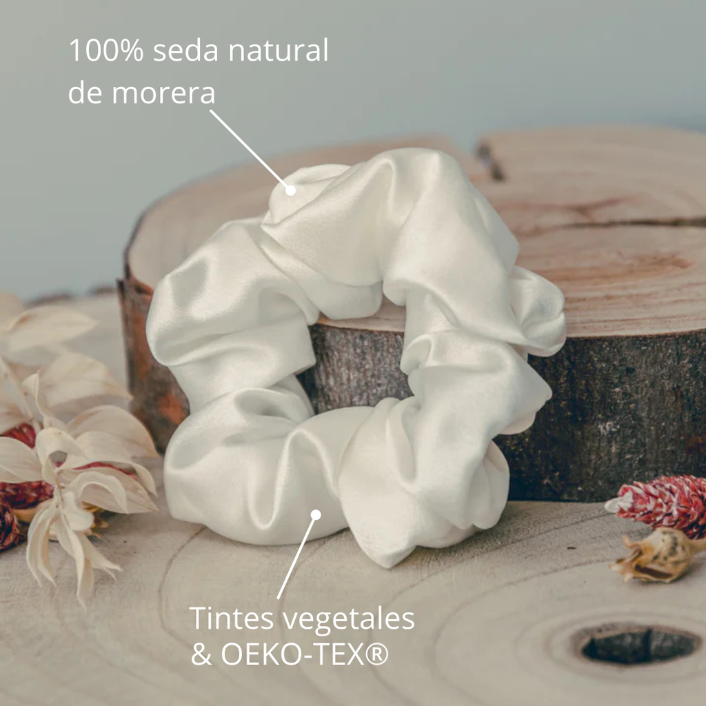 Scrunchies medianos blanco de seda 100% natural