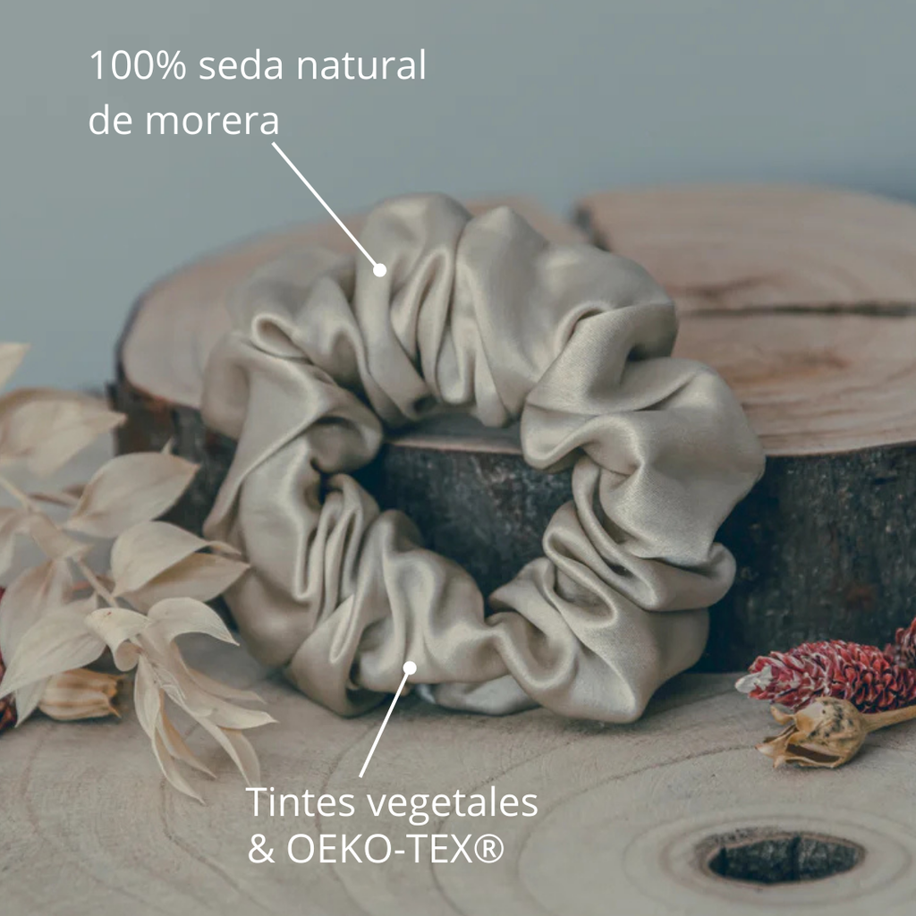 Scrunchies medianos champan de seda 100% natural