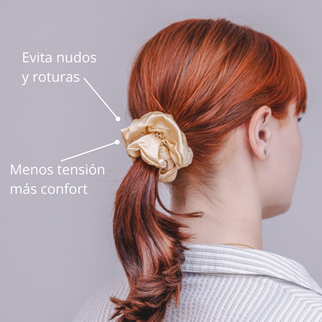 Scrunchies medianos dorado de seda 100% natural
