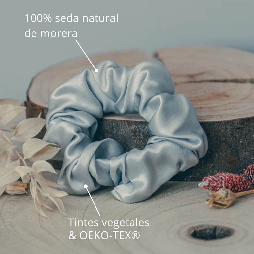 Scrunchies medianos gris de seda 100% natural