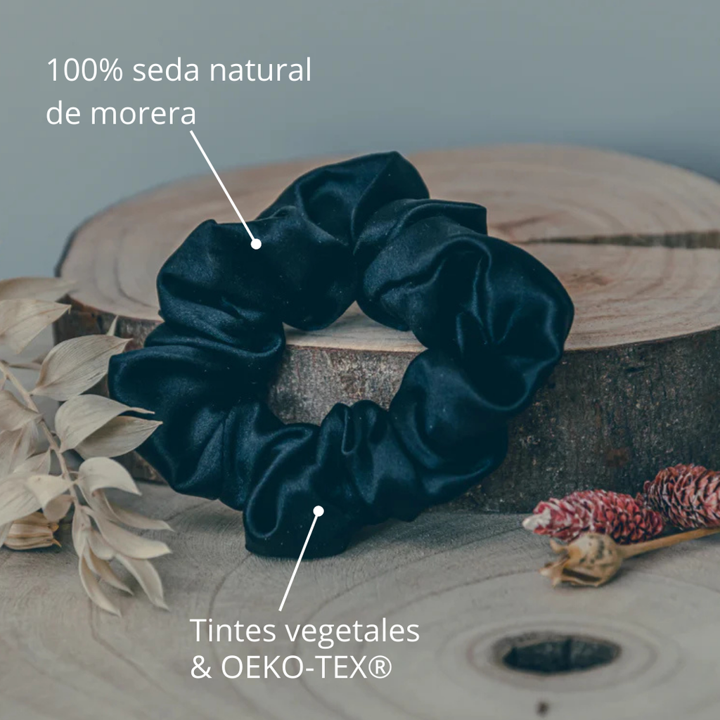 Scrunchies medianos negros de seda 100% natural