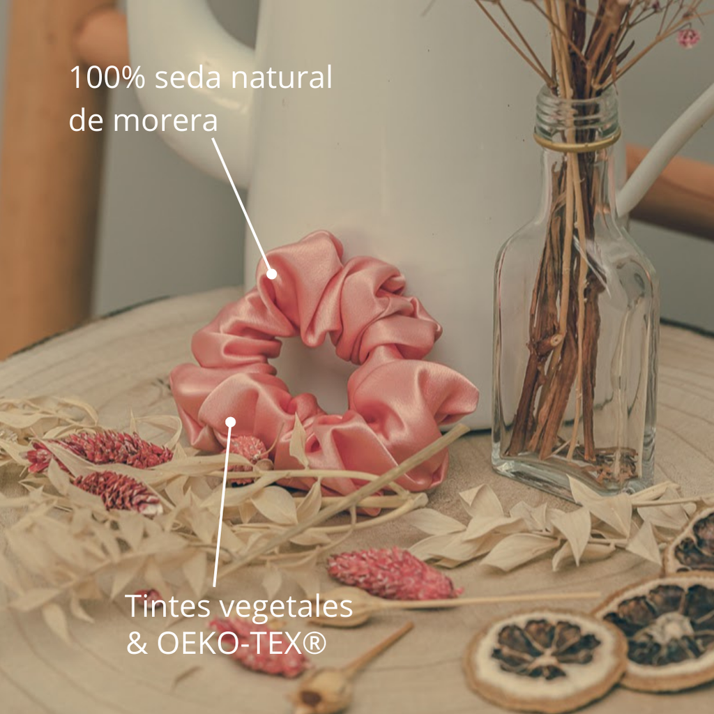Scrunchies medianos rosa de seda 100% natural