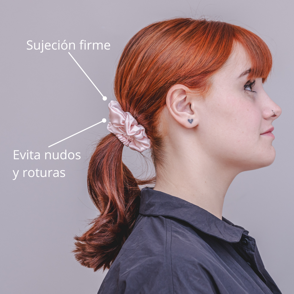 Scrunchies medianos rosa de seda 100% natural