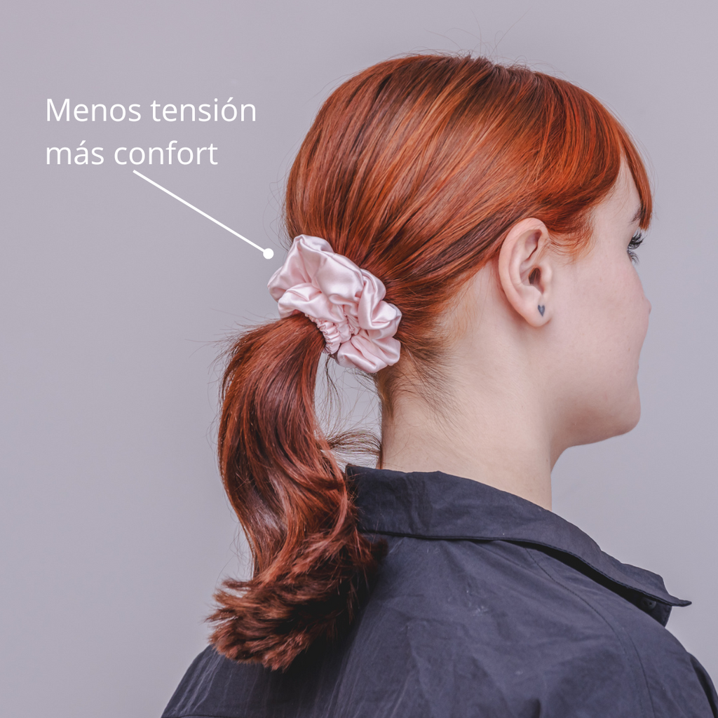 Scrunchies medianos rosa de seda 100% natural